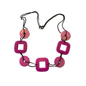 Womens Square and Circle Lucite Pink Necklace